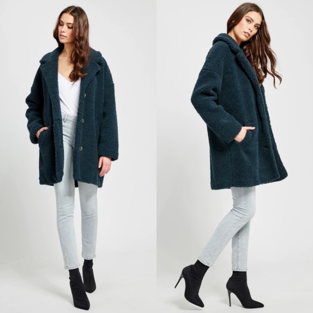 Gentle Fawn Vera Popcorn Short Teddy Coat Dark Teal Green S Nwt